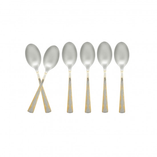 Stainless steel dessert spoon set, silver and gold - 15 cm - 6 pieces - 2M1D100234