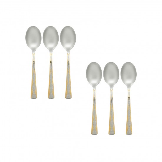 Stainless steel dessert spoon set, silver and gold - 15 cm - 6 pieces - 2M1D100234