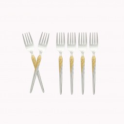 Stainless steel dessert fork set, silver and gold - 6 pieces - 2M1D200212 Stainless steel dessert fork set, silver and gold - 6 pieces - 2M1D200212