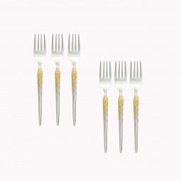 Stainless steel dessert fork set, silver and gold - 6 pieces - 2M1D200212