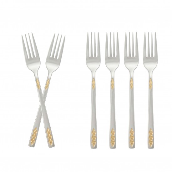 Stainless steel dinner fork set, silver and gold - 20 cm - 6 pieces - 2M1D200215