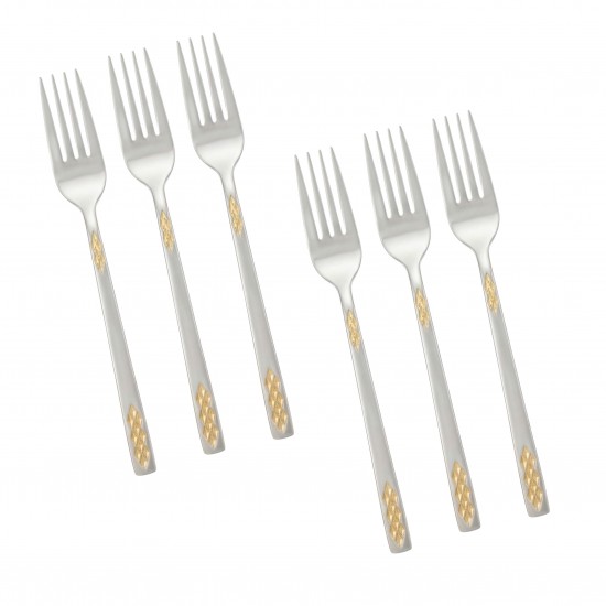 Stainless steel dinner fork set, silver and gold - 20 cm - 6 pieces - 2M1D200215