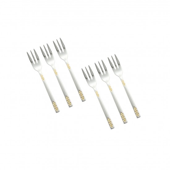Stainless steel dessert fork set, silver and gold - 15cm - 6 pieces - 2M1D200217