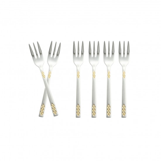 Stainless steel dessert fork set, silver and gold - 15cm - 6 pieces - 2M1D200217