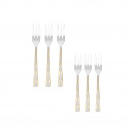 Stainless steel dessert fork set, silver and gold - 15 cm - 6 pieces - 2M1D200235