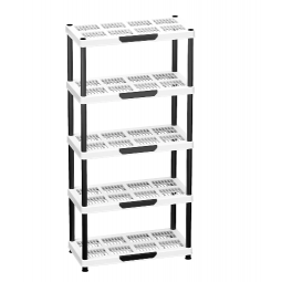 Plastic storage shelves, 5 levels, white