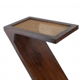 Natural wood rattan single service table, 55 cm