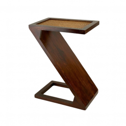 Natural wood rattan single service table, 55 cm