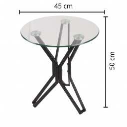 Single glass service table with black metal base