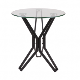 Single glass service table with black metal base