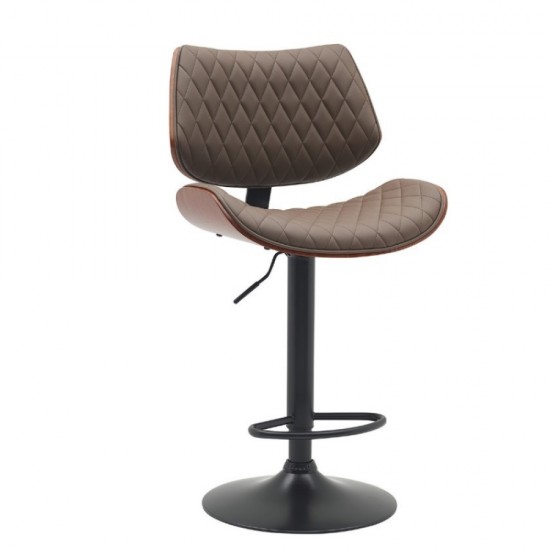 Brown leather bar chair with wood and metal legs Brown leather bar chair with wood and metal legs