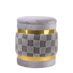Puff chair with gray storage with gold belt, 41*34 cm