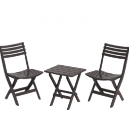 Table set with 2 folding chairs, dark brown