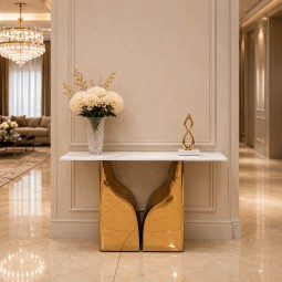 طاولة مدخل كونسول استيل مذهب بسطح رخام - 140 × 40 × 80 سم -2A2B100007 طاولة مدخل كونسول استيل مذهب بسطح رخام - 140 × 40 × 80 سم -2A2B100007