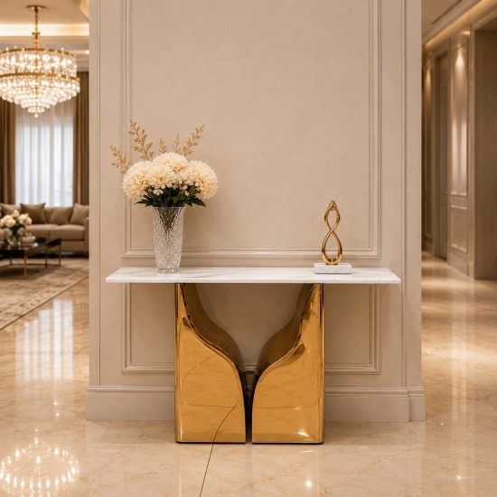 طاولة  مدخل كونسول استيل  مذهب بسطح رخام - 140 × 40 × 80 سم -2A2B100007 