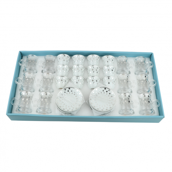 36-piece silver-colored patterned coffee and tea cup set 36-piece silver-colored patterned coffee and tea cup set