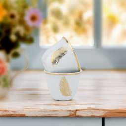 طقم فناجين قهوة بتصميم عصري - ابيض ذهبي - 12 قطعة