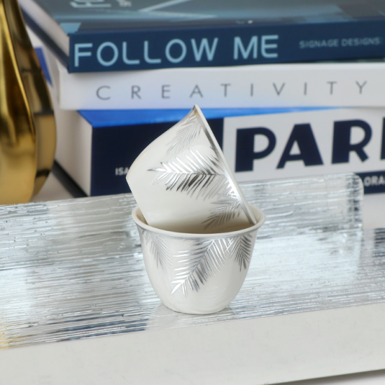 Modern Design Coffee Cup Set - White Silver - 12 Pieces Modern Design Coffee Cup Set - White Silver - 12 Pieces