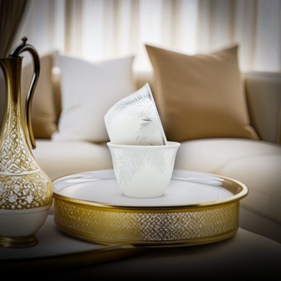 Modern Design Coffee Cup Set - White Silver - 12 Pieces Modern Design Coffee Cup Set - White Silver - 12 Pieces