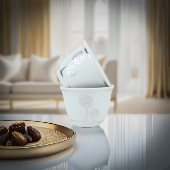 طقم فناجين قهوة بتصميم عصري - ابيض فضي - 12 قطعة طقم فناجين قهوة بتصميم عصري - ابيض فضي - 12 قطعة