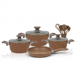 Turkish cookware set, 14 pieces, brown, with glass lid - 240BR/14G