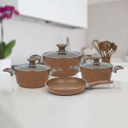 Turkish cookware set, 14 pieces, brown, with glass lid - 240BR/14G