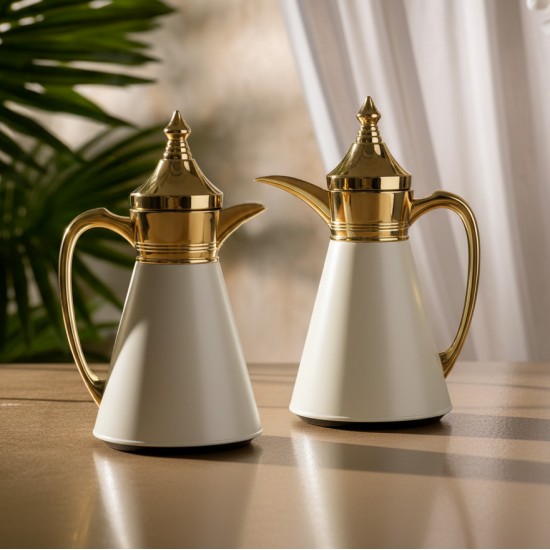 Tulane Coffee Tea Thermos Set - 0.7L / 1L - White Golden Tulane Coffee Tea Thermos Set - 0.7L / 1L - White Golden
