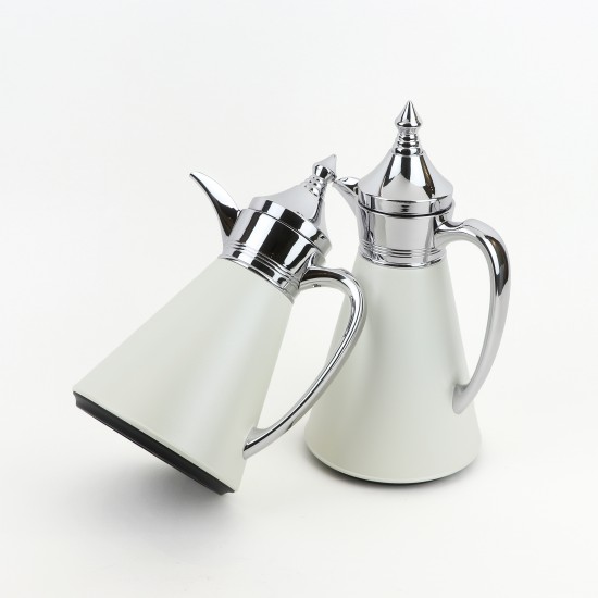 طقم ترامس شاي قهوة تولين -  0.7L / 1L- ابيض و فضي