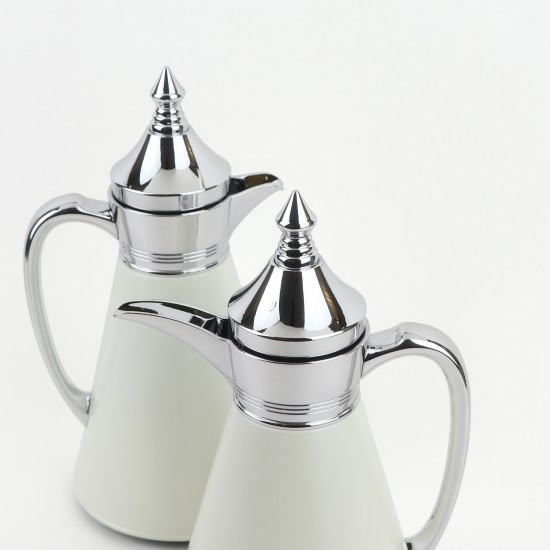 طقم ترامس شاي قهوة تولين -  0.7L / 1L- ابيض و فضي