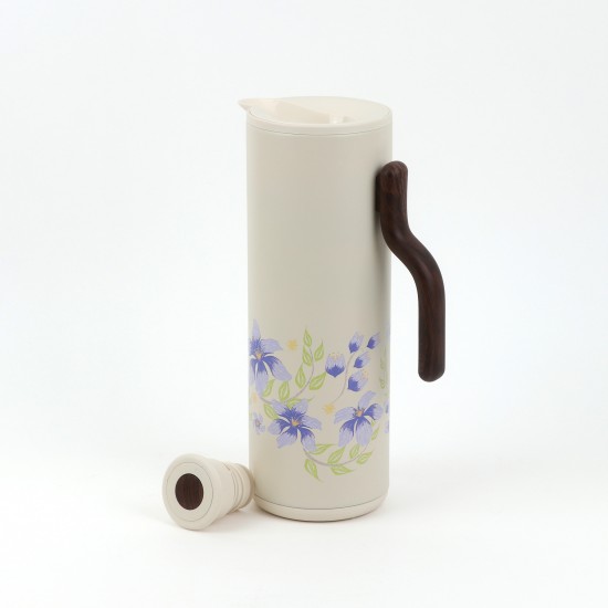 Beige Thermal Tea Thermos with Elegant Floral Design, 1 Liter - 2GG1-B22-084