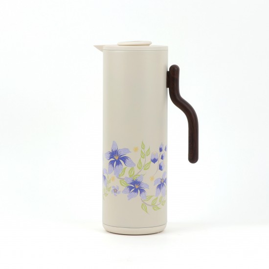 Beige Thermal Tea Thermos with Elegant Floral Design, 1 Liter - 2GG1-B22-084