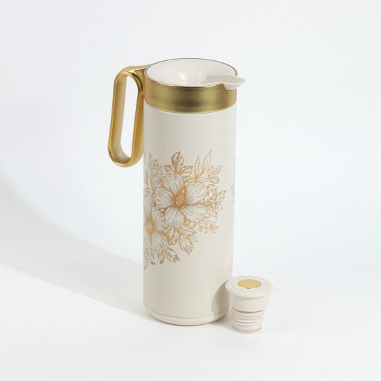 Luxurious floral design metal tea thermos, 1 liter