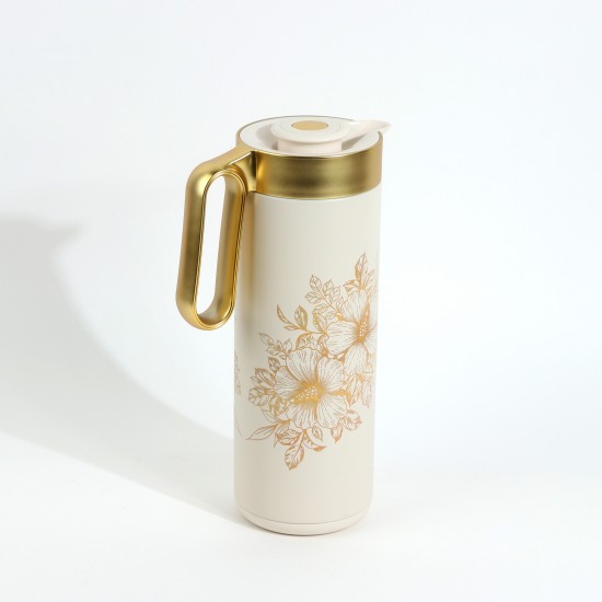 Luxurious floral design metal tea thermos, 1 liter