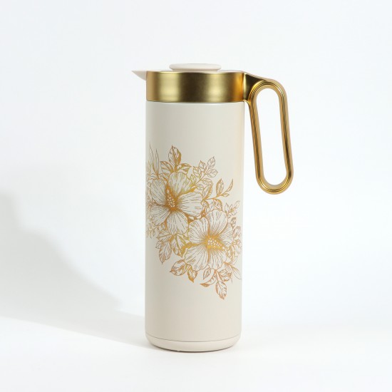 Luxurious floral design metal tea thermos, 1 liter