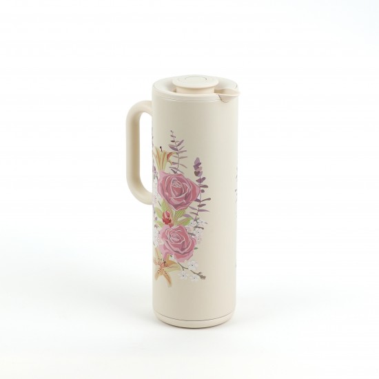 Beige Thermal Tea Thermos with Elegant Floral Design, 1 Liter - 2GG1-B22-094 Beige Thermal Tea Thermos with Elegant Floral Design, 1 Liter - 2GG1-B22-094