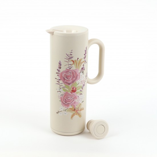 Beige Thermal Tea Thermos with Elegant Floral Design, 1 Liter - 2GG1-B22-094 Beige Thermal Tea Thermos with Elegant Floral Design, 1 Liter - 2GG1-B22-094