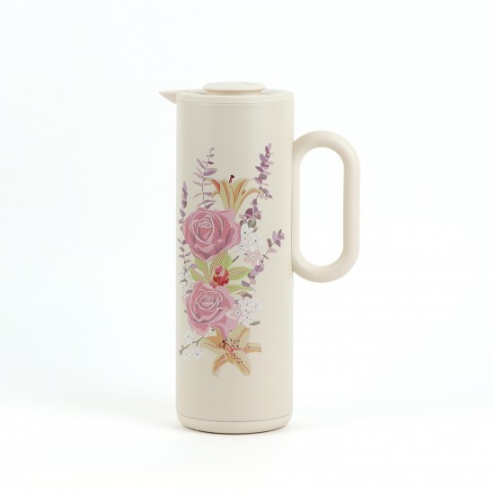 Beige Thermal Tea Thermos with Elegant Floral Design, 1 Liter - 2GG1-B22-094 Beige Thermal Tea Thermos with Elegant Floral Design, 1 Liter - 2GG1-B22-094