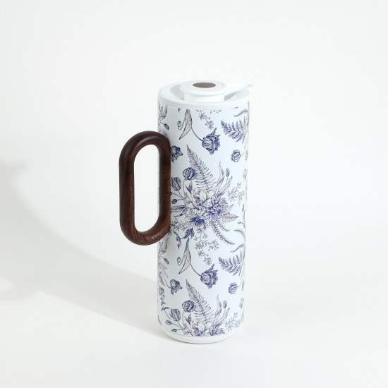 White thermal tea thermos with a luxurious floral design, 1 liter - 2GG1-B22-096