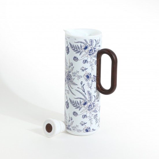White thermal tea thermos with a luxurious floral design, 1 liter - 2GG1-B22-096