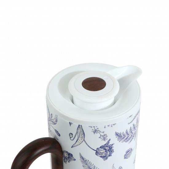 White thermal tea thermos with a luxurious floral design, 1 liter - 2GG1-B22-096