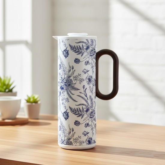 White thermal tea thermos with a luxurious floral design, 1 liter - 2GG1-B22-096
