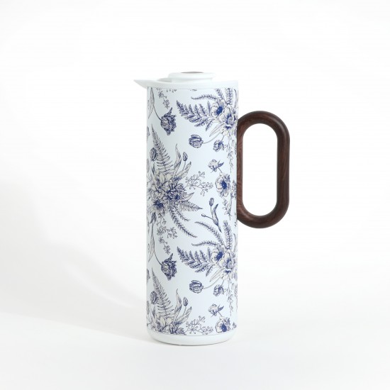 White thermal tea thermos with a luxurious floral design, 1 liter - 2GG1-B22-096