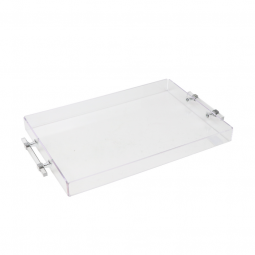 Elegant acrylic serving tray - transparent with silver handle - 46 x 31 cm