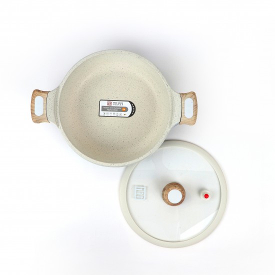 Granite saucepan with glass lid, gradient blue and light beige color, with a wooden handle, 24 cm - 2M1A400035 Granite saucepan with glass lid, gradient blue and light beige color, with a wooden handle, 24 cm - 2M1A400035