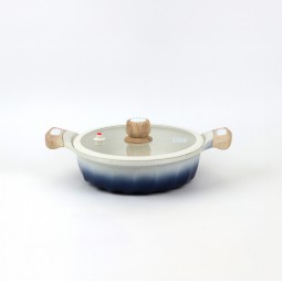 Granite saucepan with glass lid, gradient blue and light beige color, with a wooden handle, 24 cm - 2M1A400035