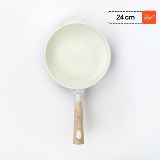 مقلاة جرانيت  لون بيج فاتح بمقبض خشبي مفردة 24 سم - 2M1A400047