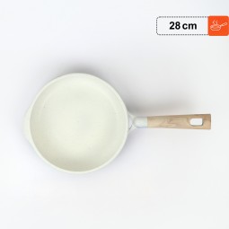 Light beige granite frying pan with wooden handle, single size, 28 cm - 2M1A400049