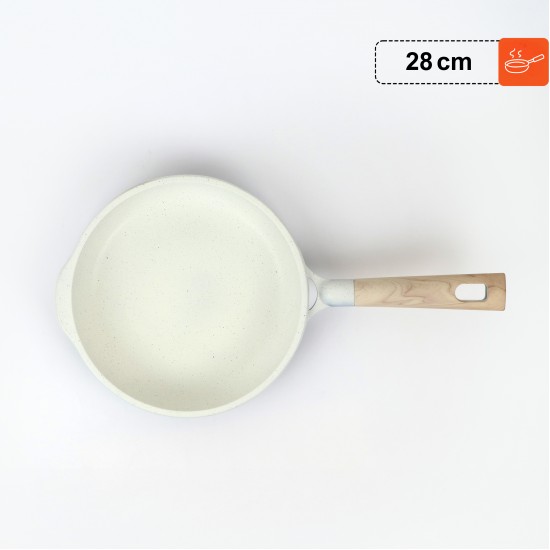 Light beige granite frying pan with wooden handle, single size, 28 cm - 2M1A400049