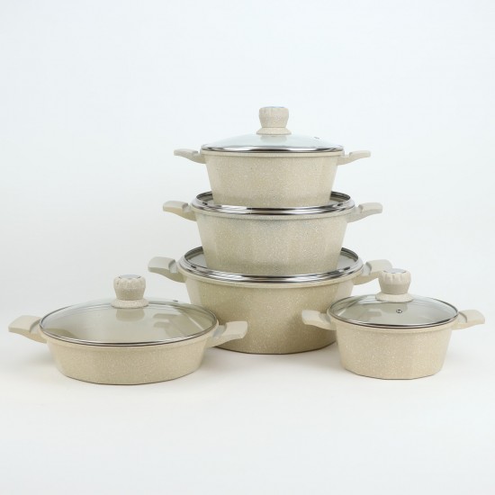 Granite Cookware Set - 10 Pieces, Beige - 2M1AA400013