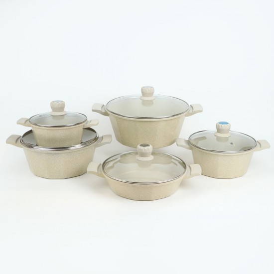 Granite Cookware Set - 10 Pieces, Beige - 2M1AA400013
